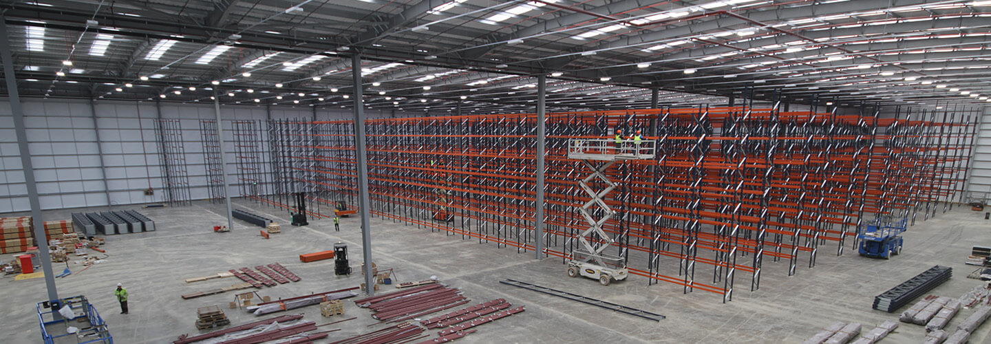 Erection of racking in a large industrial warehouse unit