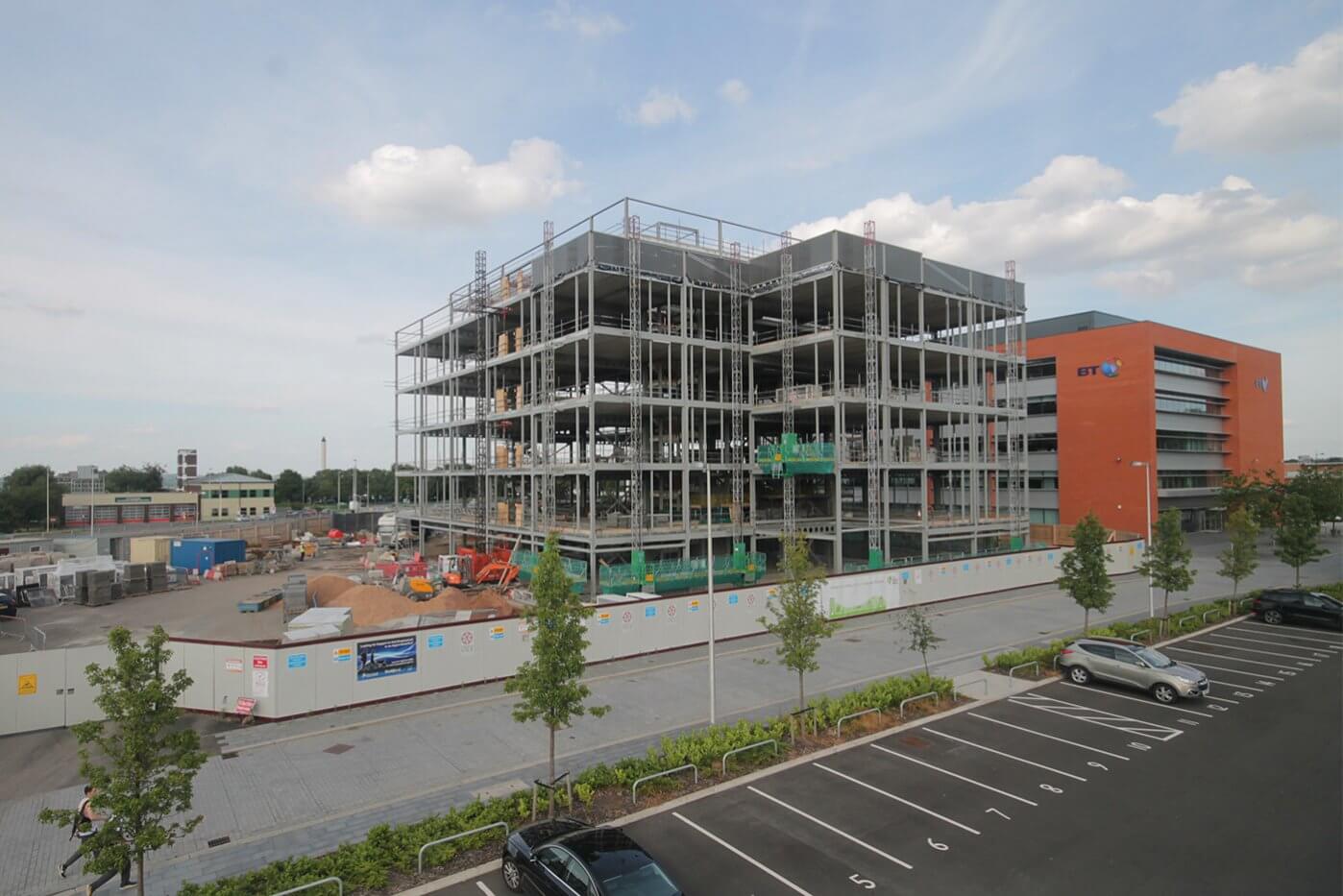 Still image from time-lapse of a new office headquarter block under construction