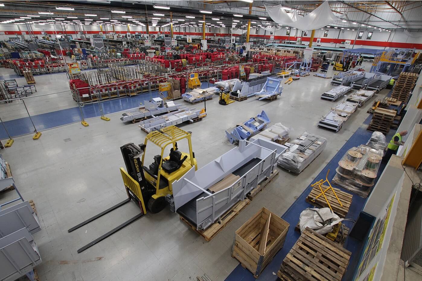 A post sorting office being fitted-out with new equipment